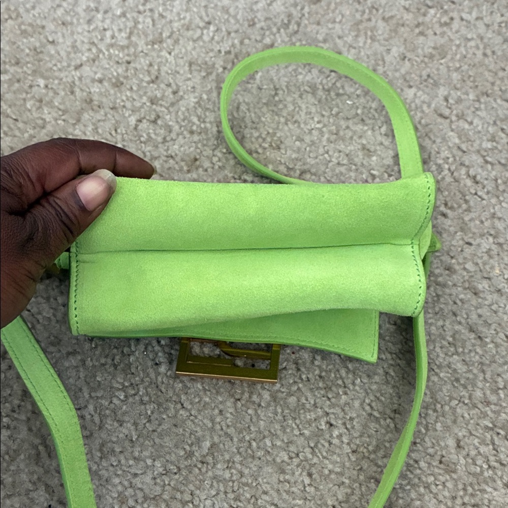 BY FAR Lime Green Suede Crossbody with Gold Logo - Picture 10 of 14